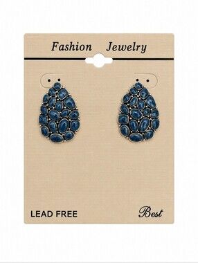 3/$30 Vtg BEST Blue Mosaic Teardrop Post Earrings